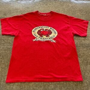 Fishermans Wharf San Francisco California Crab Shirt Mens XL Red Tourist Vintage